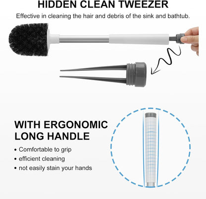 Toilet Brush and Holder, Self Closing Lid Toilet Bowl Brushes Holder and Extra Long Handle Ventilated Toilet Brush Set for Bathroom Cleaning, Nylon Bristles, White & Grey