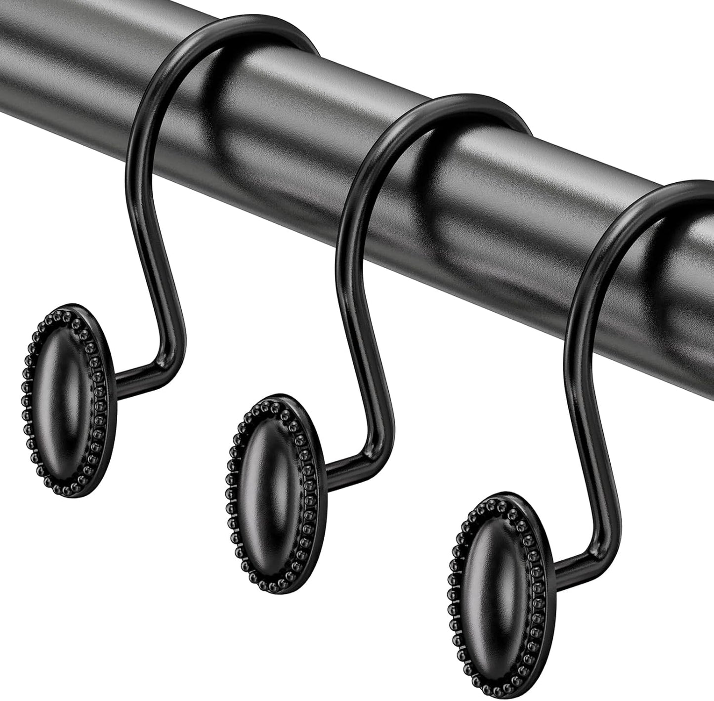 Black Shower Curtain Hooks, 12PCS Rust Proof Shower Curtain Rings, Decorative Modern Shower Curtain Hangers, Elliptical Heavy Duty Design Convenient for Bathroom Kitchen Wardrobe