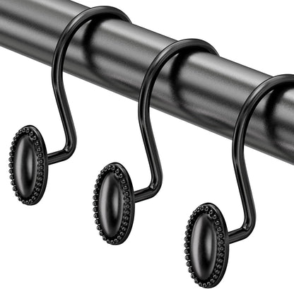 Black Shower Curtain Hooks, 12PCS Rust Proof Shower Curtain Rings, Decorative Modern Shower Curtain Hangers, Elliptical Heavy Duty Design Convenient for Bathroom Kitchen Wardrobe