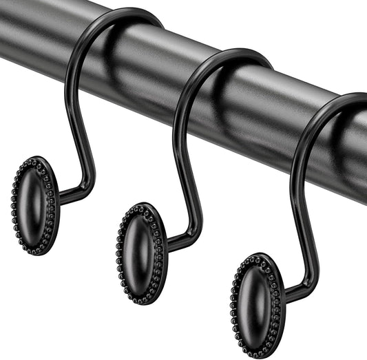 Black Shower Curtain Hooks, 12PCS Rust Proof Shower Curtain Rings, Decorative Modern Shower Curtain Hangers, Elliptical Heavy Duty Design Convenient for Bathroom Kitchen Wardrobe