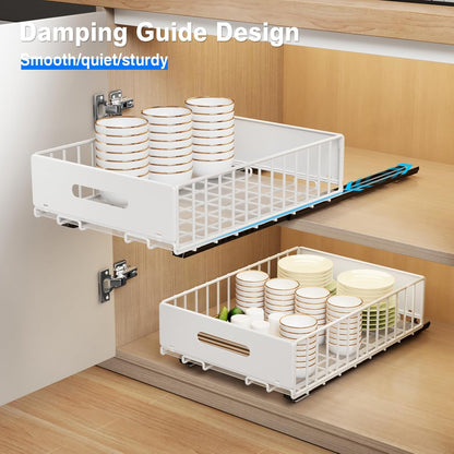 2 Pack Pull Out Cabinet Organizer, Slide Out Cabinet Drawers Peel and Stick Pull Out Drawers Heavy Duty Pull Out Shelf for Kitchen, Cupboard, Pantry, Bathroom (16.5" D*11.8" W*3.94" H-White)