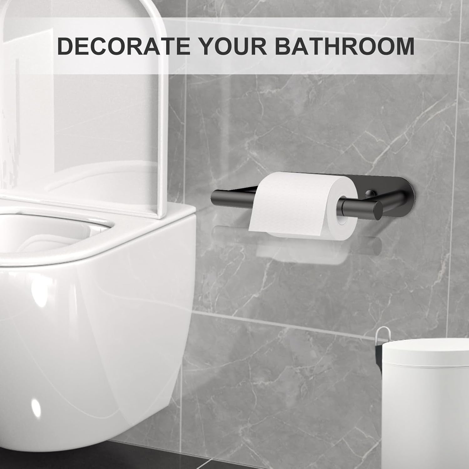 Toilet Paper Holder Adhesive or Screw-In Matte Black Bathroom Toilet Paper Roll Holders Wall Mount Stainless Steel Tissue Holder for Bathroom Hardware Accessories