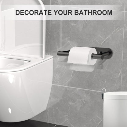 Toilet Paper Holder Adhesive or Screw-In Matte Black Bathroom Toilet Paper Roll Holders Wall Mount Stainless Steel Tissue Holder for Bathroom Hardware Accessories