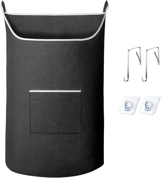 XL Black Hanging Laundry Hamper Bag with Large Opening - 36x22 Inch Door-Mounted Storage Solution