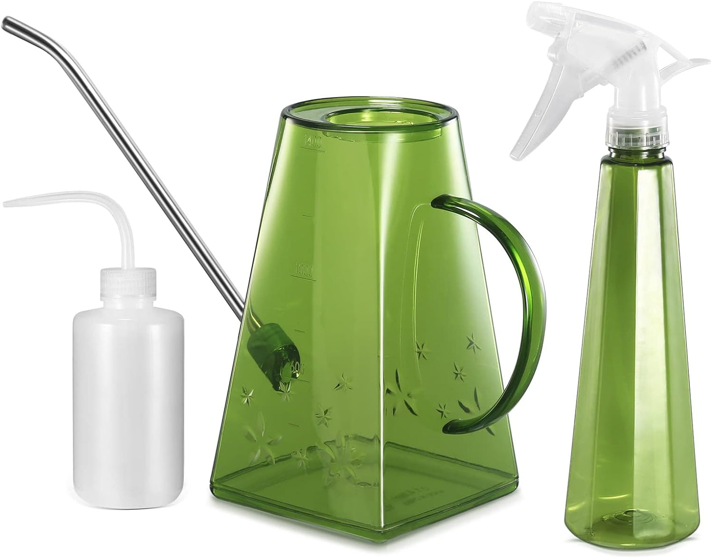 Indoor Plants Watering Can - Long Spout 47 Oz with Bonus 16 Oz Spray Bottle & 8.5 Oz Squeeze Bottle, Green