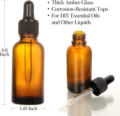 4 Pack, 2 Oz Bottles with Dropper & 1 Funnel & 4 Labels - Essential Oils Bottles for Health, Personal Care & Beauty - 60Ml Thick Dark Amber Glass Tincture Bottles, Refillable Cosmetic Containers