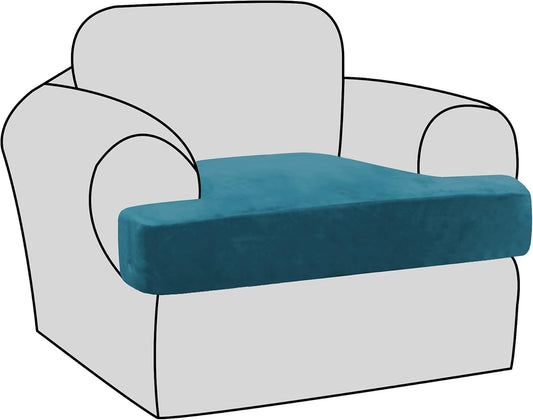Stretch Velvet T Cushion Chair Covers for Living Room Armchair Sofa Cover Couch Cover Slipcover T Cushion Seat Cover Stay with Elastic Bands(Armchair, Deep Teal)