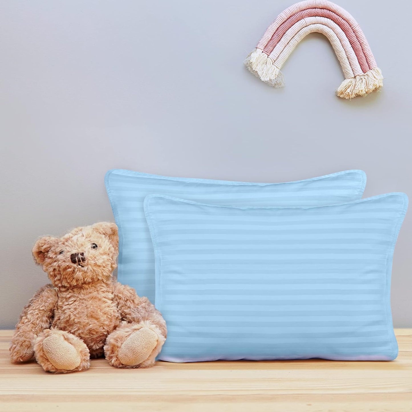 Toddler Pillow (Light Blue, 2 Pack) 13X18 Pillows for Sleeping, Soft and Breathable Cotton Blend Shell, Small Kids Pillow Perfect for Toddler Bed and Travel (Intended for Age 2 and Up)