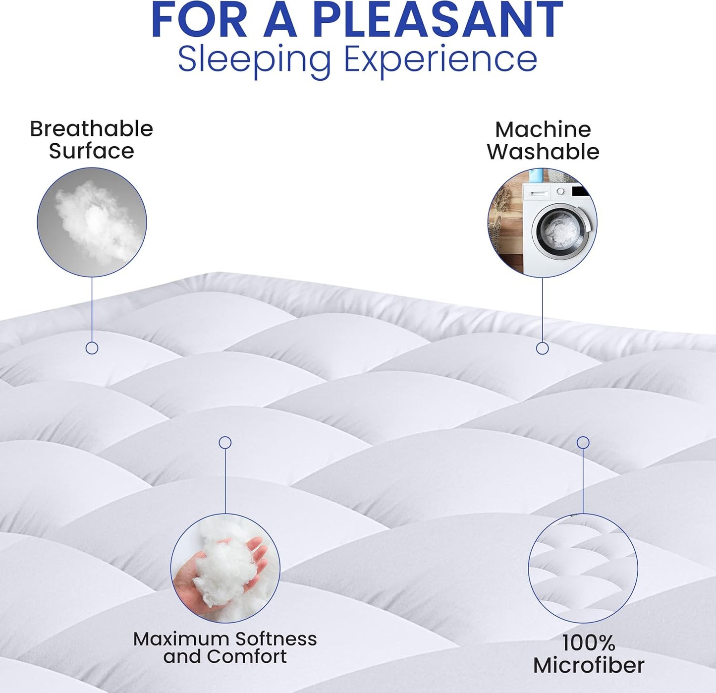 Full Mattress Pad, Quilted Fitted Premium Mattress Protector, Deep Pocket Cover Stretches up to 16 Inches, Fluffy Pillow Topper (54X75 Inches, White)