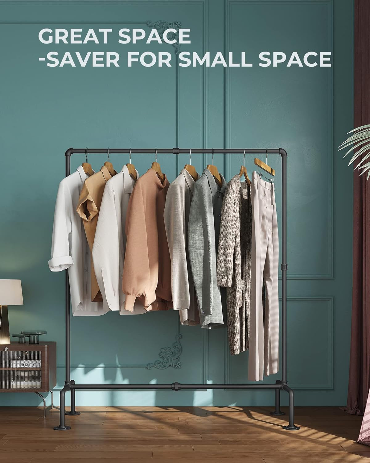 Industrial Pipe Clothing Rack Free Standing, Heavy Duty Detachable Clothes Rack with 4 Stable Feet for Garment Storage Display, Black