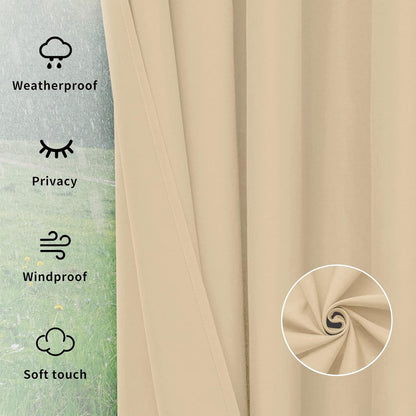 Outdoor Curtains Waterproof Windproof Weatherproof Curtain for Patio, Cabana, Porch, Pergola and Gazebo, Grommet Top and Tab Bottom Drape, 1Panel, 54X84 Inch, Beige