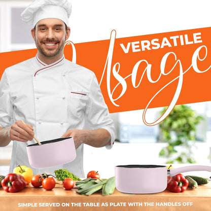 Detachable Handle Nonstick Saucepan with Glass Lid, Multipurpose Use for Home, Kitchen or Restaurant (Purple)