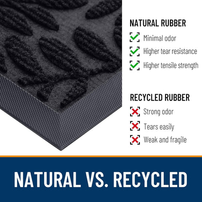 Door Mat Indoor Outdoor Entrance, 29.5X17, Waterproof All-Weather All-Season Doormat, Sturdy Natural Rubber, Stain and Fade Resistant, Low Profile, Easy Clean Patio Entryway Mat, Black