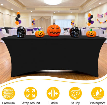 2 Pack Spandex Table Cloth 4FT, Elastic Fitted Stretch Tablecloths, Washable and Wrinkle Free Rectangular Patio Table Cover for Outdoor, Wedding, Banquet & Parties (Black, 48Lx30Wx30H Inch)