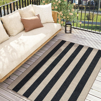 Striped Easy Jute Outdoor Patio Rug, 3X5 Washable Rugs for Entryway Porch, Farmhouse Neutral Non Shedding Indoor Outdoor Carpet for Entry Kitchen Guestroom Deck Foyer