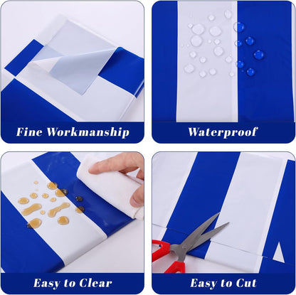 3 Packs Blue and White Vertical Striped Tablecloth 54 X 108 Inch Nautical Blue Stripe Plastic Table Cover Roll Waterproof Disposable Geometric Picnic Party Table Cloth for Dining Family Banquet
