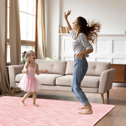 Foam Play Mat 50×50 for Baby Girls, Muslin Kids Play Mat Fits for Dripex & Suposeu Playpen, One-Piece Crawling Mat for Baby & Toddler to Play on Floor, Non Slip, Pink