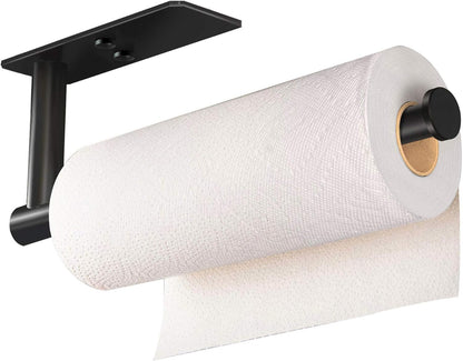 Self Adhesive Paper Towel Holder under Cabinet Mount, Wall Mount Paper Towel Roll Rack for Kitchen Cabinet, Bathroom, SUS304 Stainless Steel Black