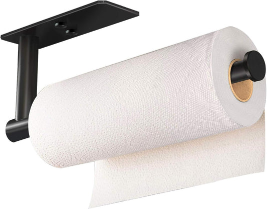 Self Adhesive Paper Towel Holder under Cabinet Mount, Wall Mount Paper Towel Roll Rack for Kitchen Cabinet, Bathroom, SUS304 Stainless Steel Black