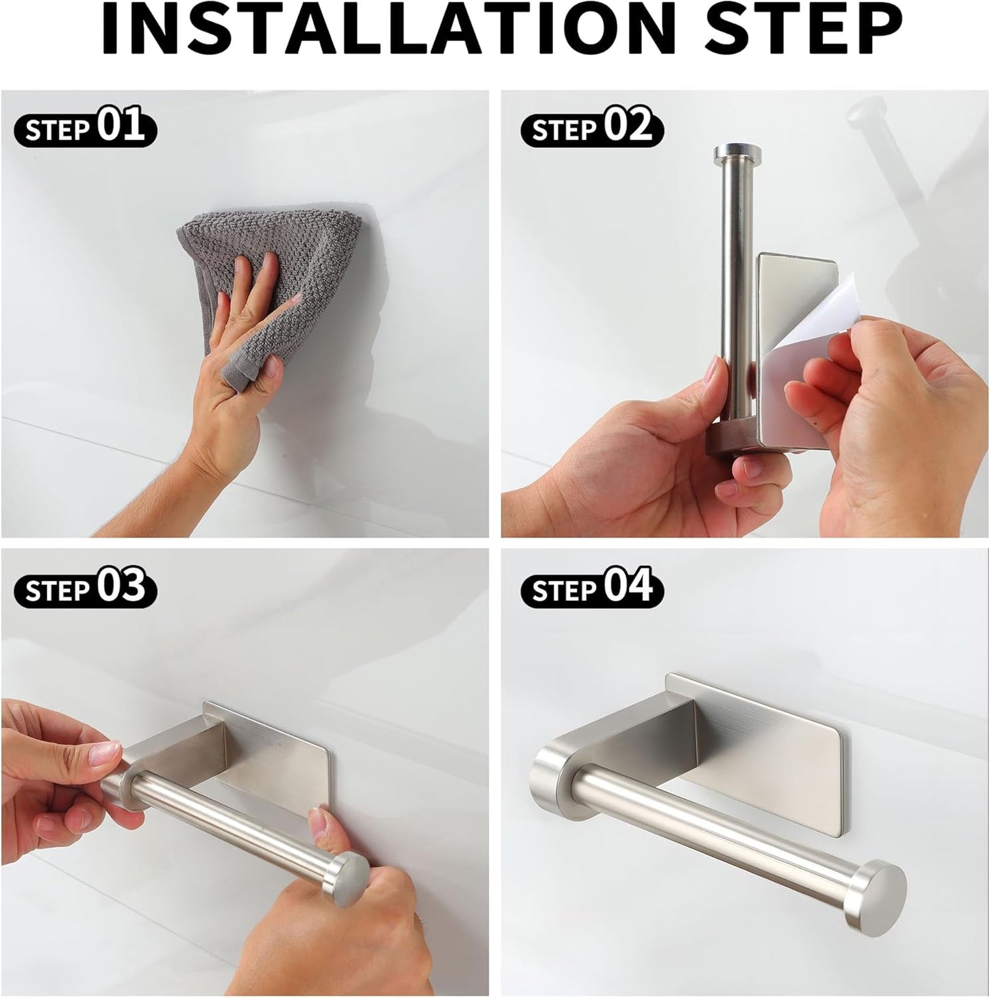 Self-Adhesive Stainless Steel Brushed Toilet Paper Holder - No Drilling Bathroom Stand