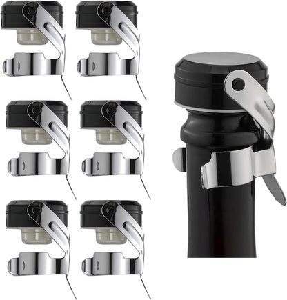 Champagne&Wine Bottle Stoppers Stainless Steel with Food Grade Silicone, Leak Proof Keep Fresh Reusable Saver, Cork Suitable for Wine, Champagne, Cava, Prosecco and Sparkling (6 Pack Silver）