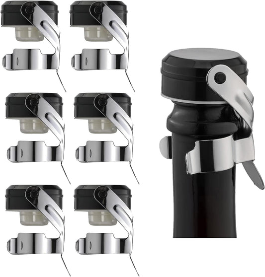 Champagne&Wine Bottle Stoppers Stainless Steel with Food Grade Silicone, Leak Proof Keep Fresh Reusable Saver, Cork Suitable for Wine, Champagne, Cava, Prosecco and Sparkling (6 Pack Silver）