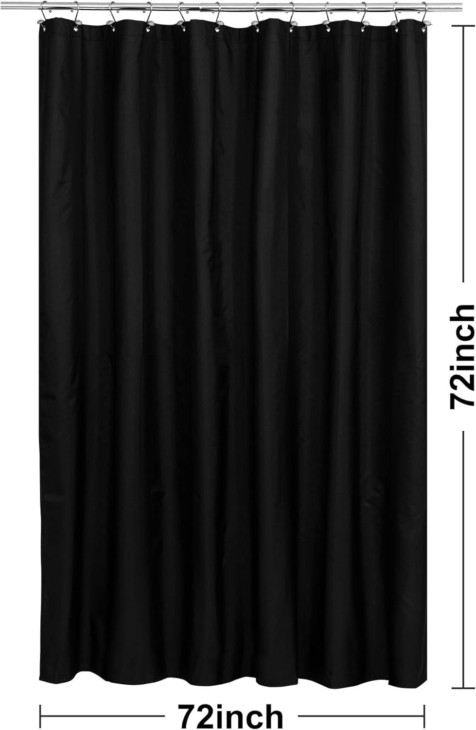 Fabric Shower Curtain or Liner with Weighted Magnets - Hotel Quality Opaque Black Shower Curtain for Bathroom, Machine Washable, Water Repellent - Black, 72X72