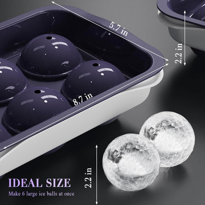 Whiskey Ice Ball Maker, [Fill without Funnel & Easy Release] 2.2'' round Large Iced Cube Trays with Cover, Reusable Sphere Silicone Ices Tray with Lids for Bourbon, Gift for Brandy Lover