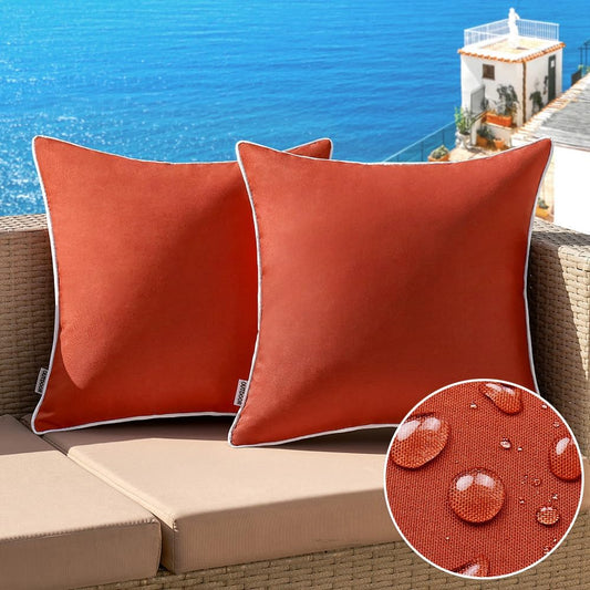 Pack of 2 Outdoor Waterproof Pillow Covers Fall Decorative Farmhouse Throw Pillow Covers Square Solid Color Couch Pillow Covers for Patio Tent Bed Sofa Living Room 18X18 Inch Rust