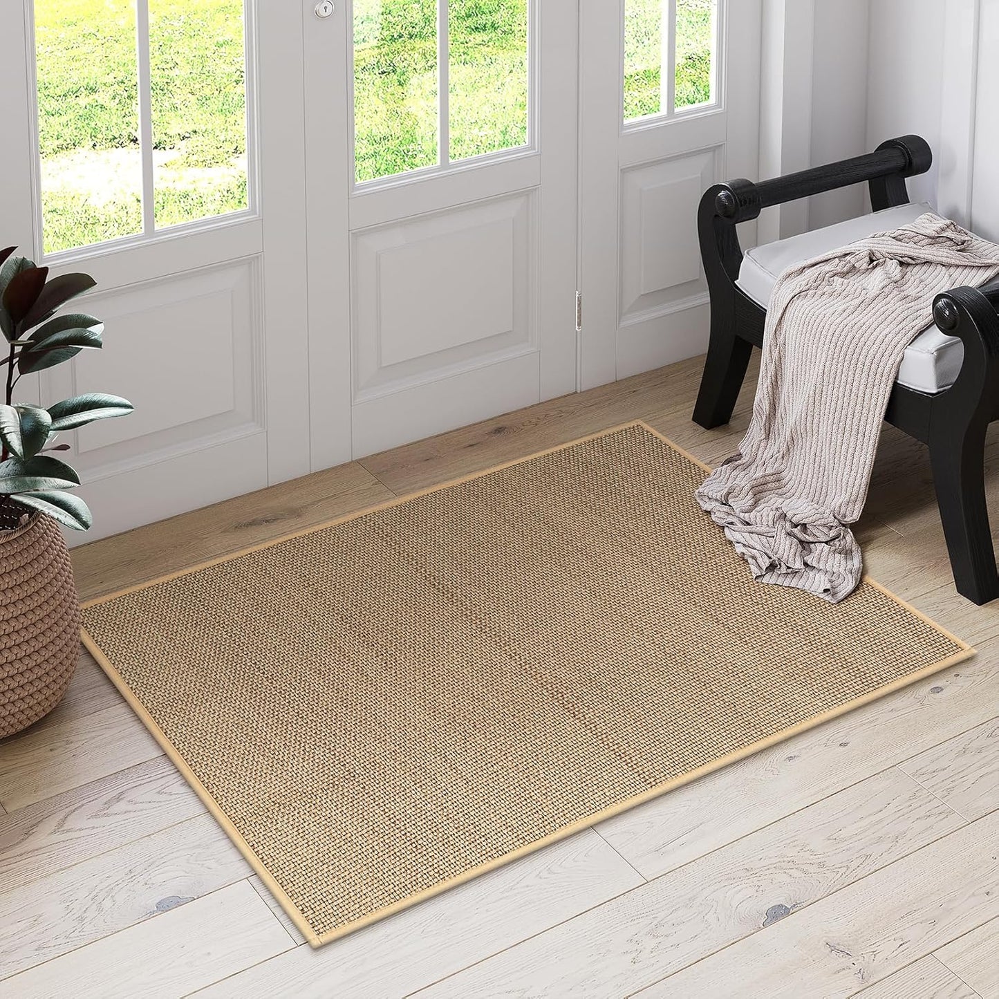 Farmhouse Kitchen Entryway Rug, 2X3 Door Mat Indoor Entrance Washable Small Bathroom Rugs for Bedroom Non Slip Neutral Indoor Floor Carpet for Front Door Porch, Beige
