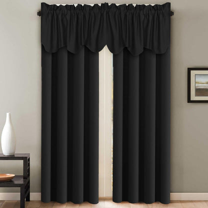 2 Panels Blackout Curtain Valances for Kitchen Windows/Living Room/Bathroom Privacy Protection Rod Pocket Decoration Scalloped Winow Valance Curtains, 52" W X 18" L, Black