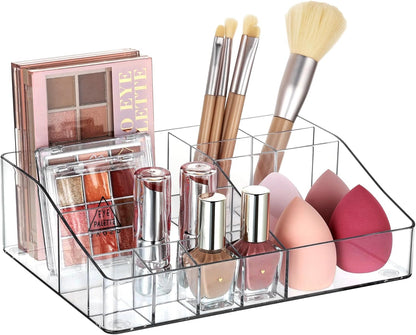 1 Tier Clear Makeup Organizer, Cosmetic Storage for Dresser Countertop and Bathroom Vanity, Beauty Holder for Lipstick Brush Skincare