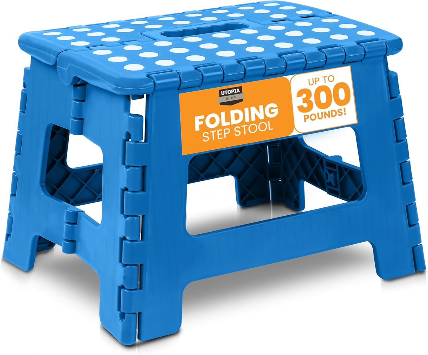 Folding Step Stool - (Pack of 1) Foot Stool with 9 Inch Height - Holds up to 300 Lbs - Lightweight Plastic Foldable Step Stool for Kitchen, Bathroom & Living Room (Blue)