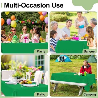 6 Packs Disposable Plastic Table Cloth, 54 X 108 Inch Waterproof Rectangle Tablecloth, Leakproof & Sturdy Decorative Table Covers for Picnic, Party and Outdoor, Green