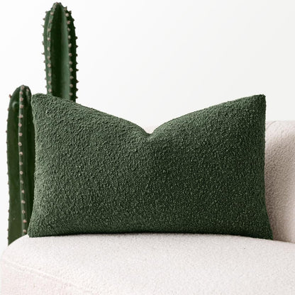Textured Boucle Throw Pillow Cover Christmas Dark Green Accent Solid Lumbar Pillow Case Decorative Soft Pack of 1 Couch Cushion Chair Sofa Bedroom Livingroom Home Decor,12X20 Inch