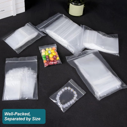 500 Pcs Small Plastic Bags, Small Bag, Mini Baggies, Jewelry Bag Clear Plastic, 5 Assorted Sizes, Resealable Poly Bags for Pill, Storage, Candy, Packaging