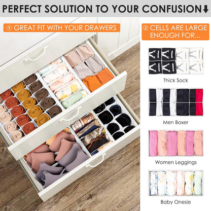 Drawer Organizer Clothes, 16 Pack Dresser Organizer Bins for Baby Clothes, Underwear Sock, Fabric Closet Organization and Storage Dividers for Nursery Bedroom (96 Compartments, White)