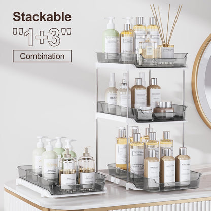 2 Sets of 2-Tier Multi-Purpose Bathroom Cabinet under Sink Organizers and Storage, Stackable Kitchen Pantry Organization and Storage, Grey