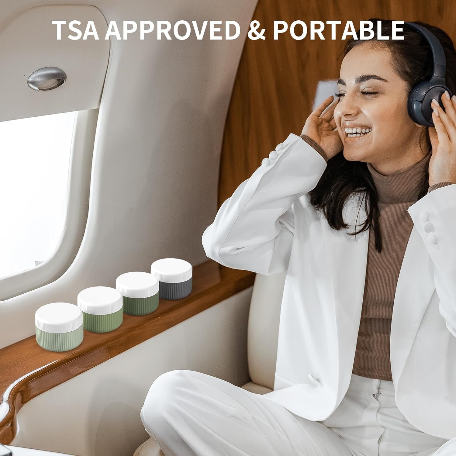 Travel Containers for Toiletries, TSA Approved 1.5 Oz Silicone Cream Jars, Leak-Proof Journey Containers, Trip Accessories with Lid for Cosmetic Face Hand 4 Pack White Lid - Desert Sage