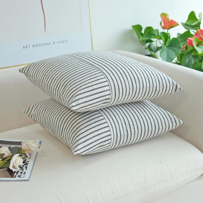 Black and Beige Patchwork Farmhouse Pillow Covers 20X20 Inch, Pack of 2 Striped Linen Decorative Modern Accent Pillow Cases for Sofa Couch Bedroom 20 X 20