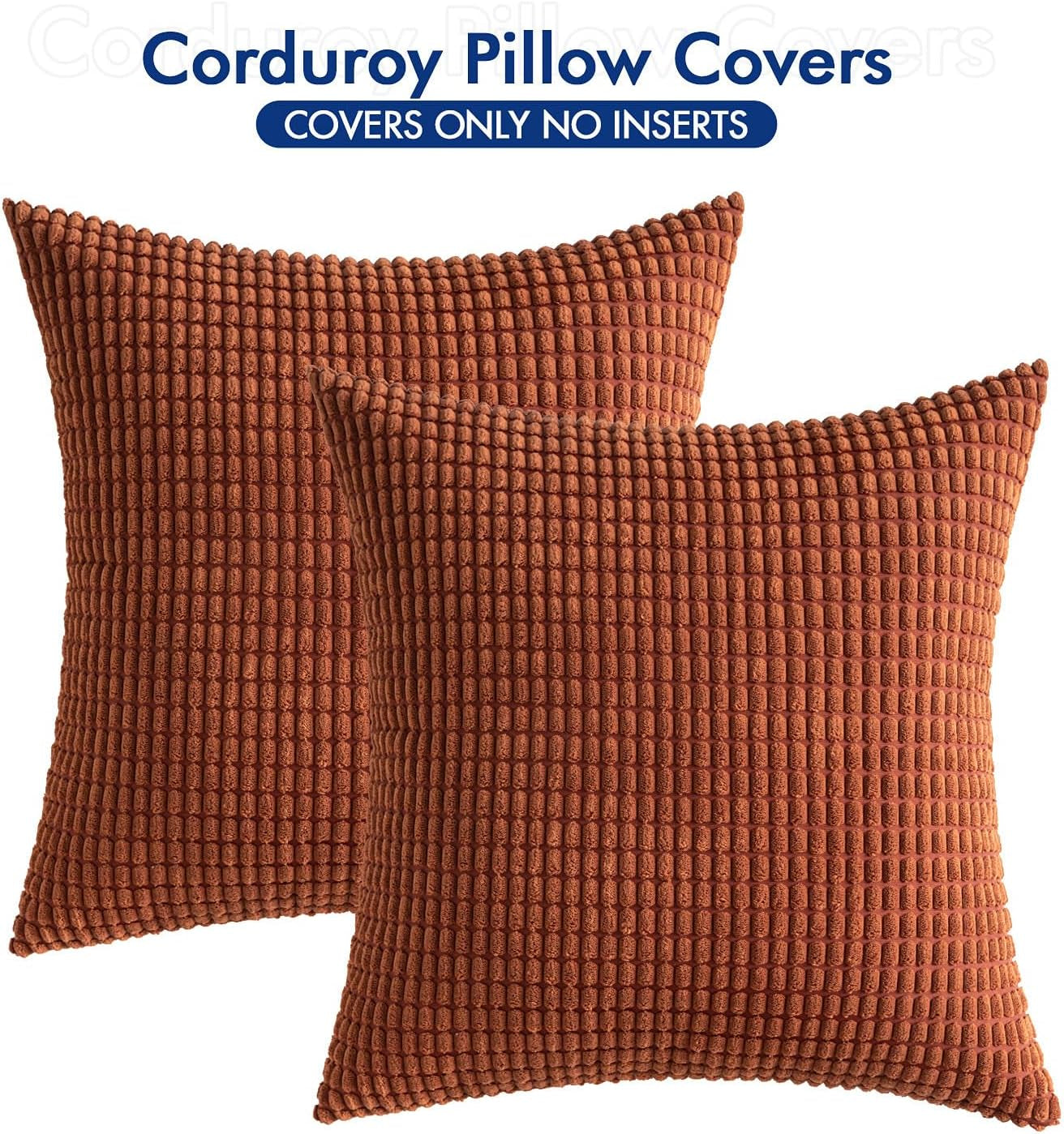 Pack of 2 Fall Pillow Covers 18X18 Inch Granules Soft Corduroy Decorative Throw Pillow Covers for Couch Cushion Sofa Bedroom Living Room, Dark Rust