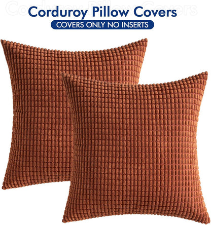 Pack of 2 Fall Pillow Covers 18X18 Inch Granules Soft Corduroy Decorative Throw Pillow Covers for Couch Cushion Sofa Bedroom Living Room, Dark Rust