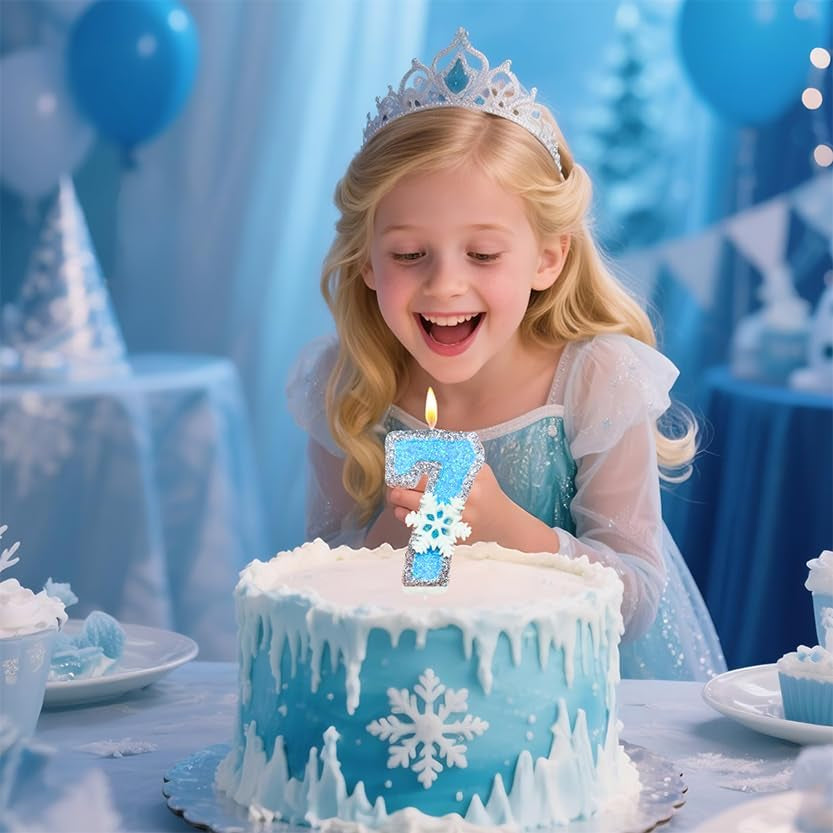 Birthday Number Candles for Cake, Blue Frozen Number 3 Candle, 3Rd Frozen Cake Topper, Fun Glitter Birthday Candles Cupcake Topper for Party Anniversary Decorations