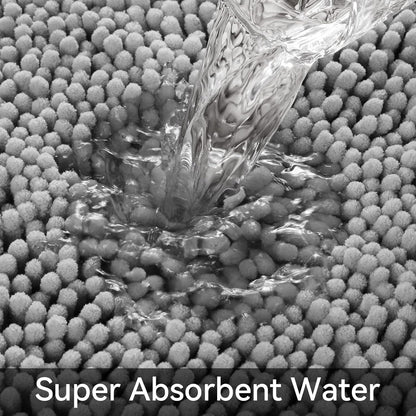 Bathroom Rug Set 2-Piece, Soft Absorbent Quick-Dry Chenille Bath Mats, Machine-Washable, Bathroom Mats for Floor, Tub & Shower, Bath Rugs for Bathroom – 32X20 + 24X17, Grey