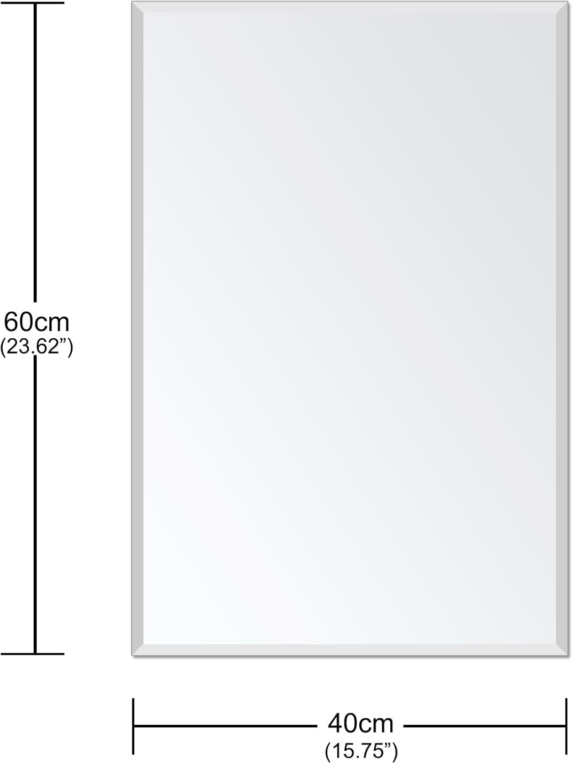 Rectangle Wall Mirror Frameless Bathroom Mirror 16” X 24" Beveled Edge Mirror for Vanity and Entryway