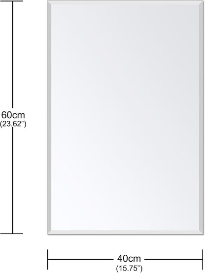 Rectangle Wall Mirror Frameless Bathroom Mirror 16” X 24" Beveled Edge Mirror for Vanity and Entryway