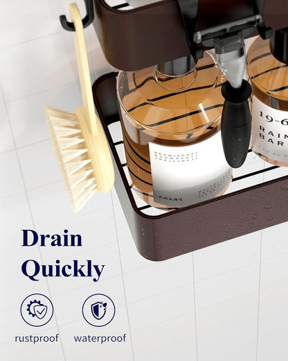 Large Shower Caddy - 2 Pack Adhesive Shower Organizer, Rustproof Metal Shelves, No-Drill Bathroom Organizers and Storage, Brown