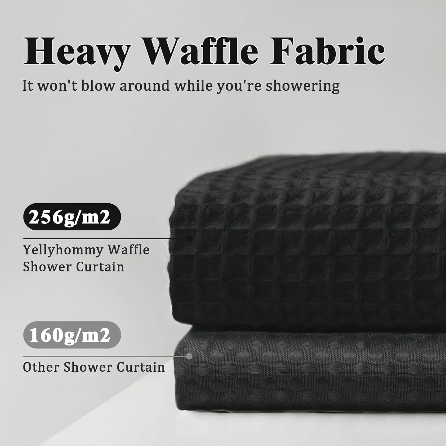 Waffle Shower Curtain and Liner Set, 3 in 1 Shower Curtain Set with Waterproof EVA Liner and Double Sided Hooks for Bathroom Black,36W X72L