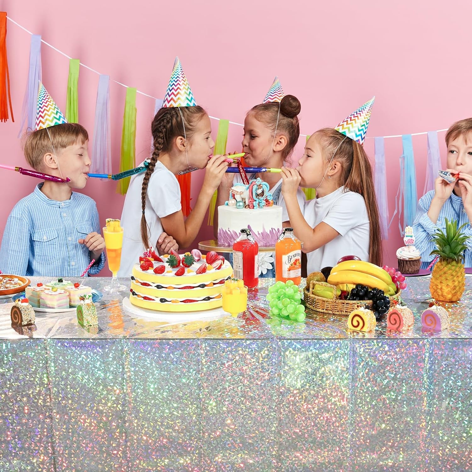 3 Pack New Iridescent Silver Tablecloth Party Decorations, Holographic Silver Glitter Plastic Tablecloth, Disposable Laser Rectangle Table Cover for Disco Birthday 70S Theme Party Decorations, 54X108"