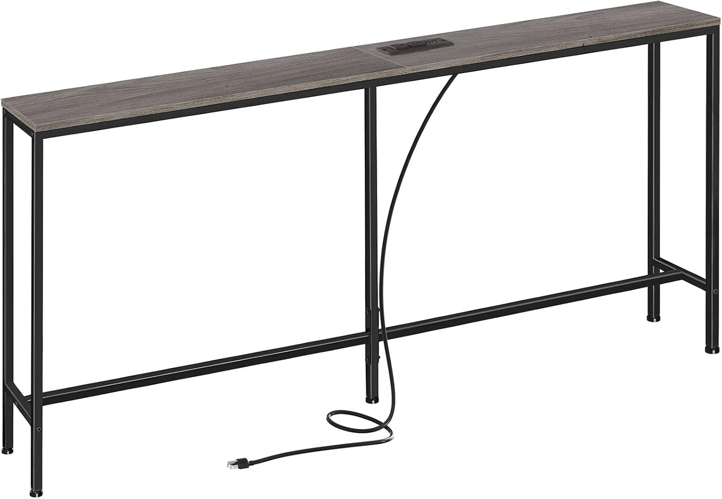 70-Inch Console Table with Built-In Charging Station, Narrow Entryway Hall Table in Charcoal Gray for Living Room Use